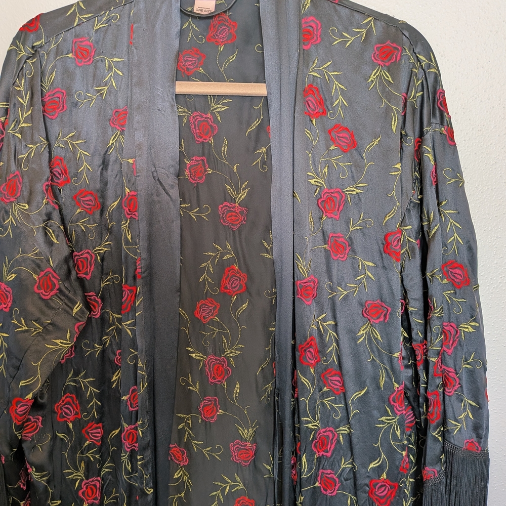 Victoria's Secret Black Robe with Red Floral Design